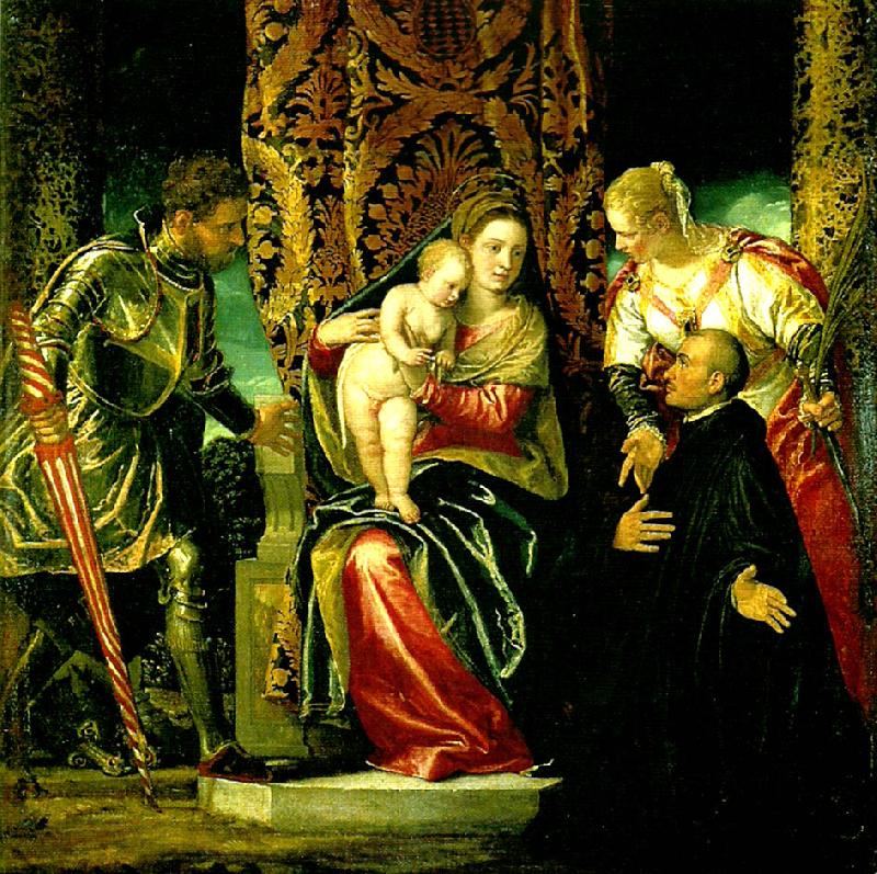 Paolo  Veronese virgin and child with sts george justina and a donor Norge oil painting art